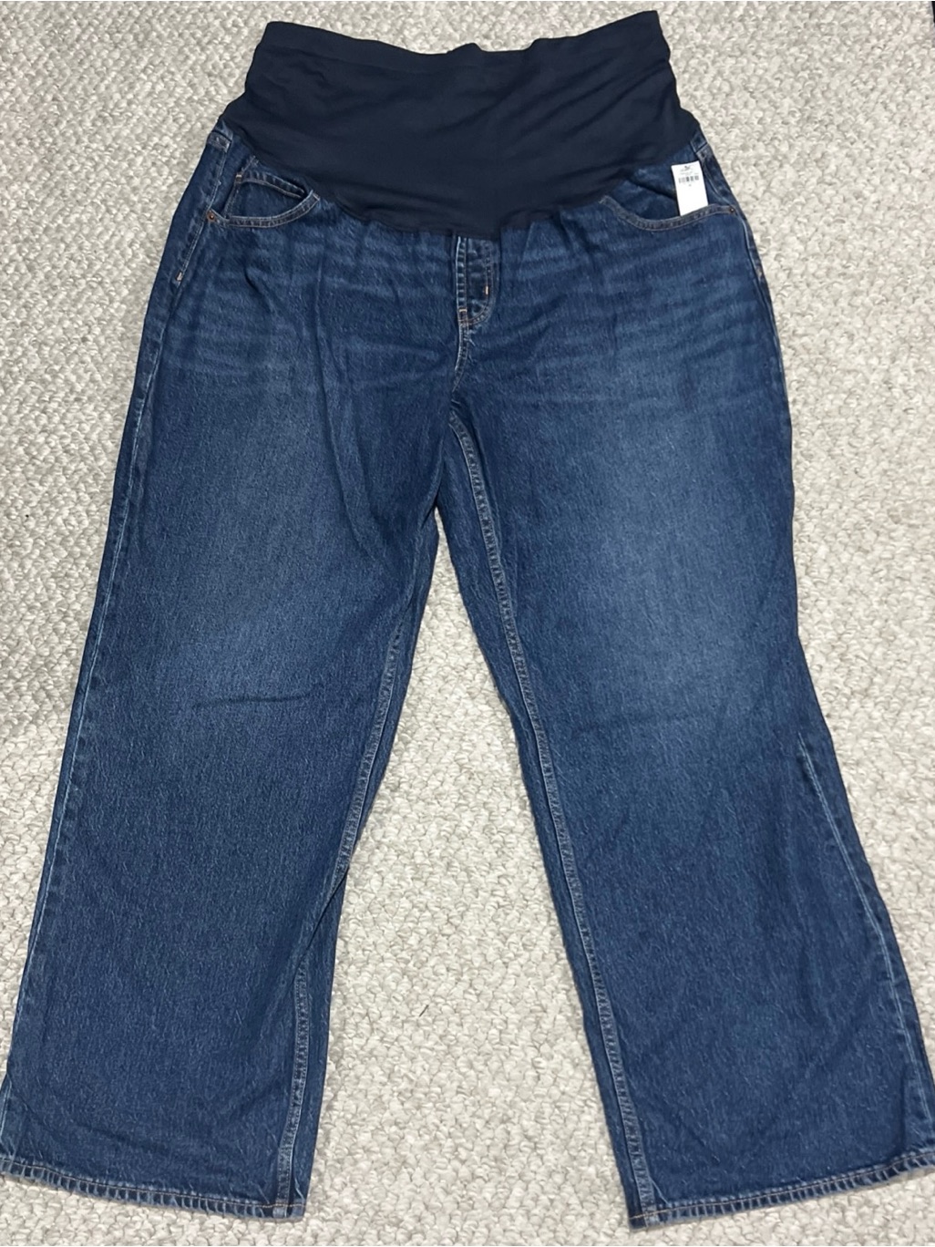 Old Navy Dark Blue Maternity Wide-Leg Jeans With Black Stretch Waistband
